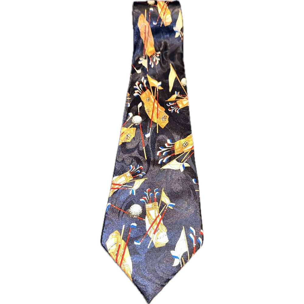 STEVEN‎ HARRIS GOLF CLUBS DARKBLUE RED BROWN POLY NECKTIE TIE